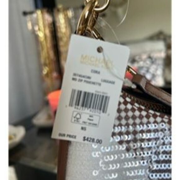 Michael Kors shoulder bag cora sequence plaid medium purse crossbody Luggage - Picture 3 of 3